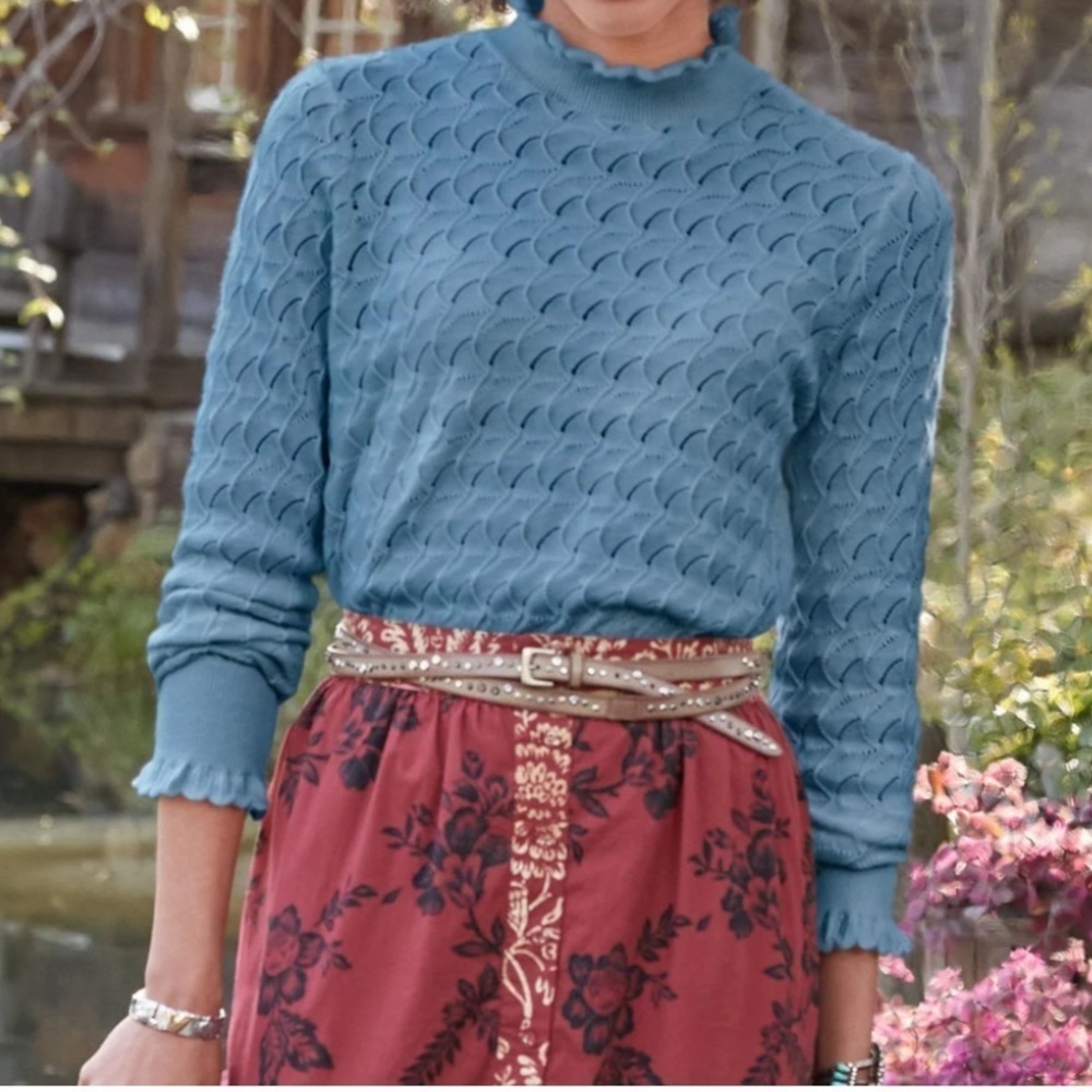 Sundance Frances Ruffle Turtleneck sweater top Small